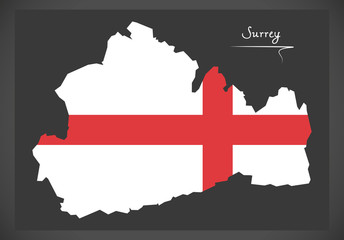 Surrey map England UK with English national flag illustration