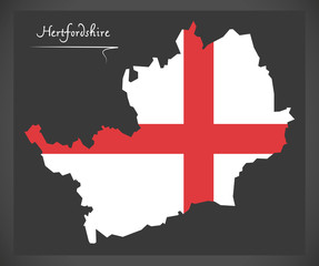 Hertfordshire map England UK with English national flag illustration