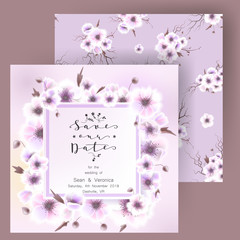 Save the date card, wedding invitation, greeting card with beautiful flowers and letters