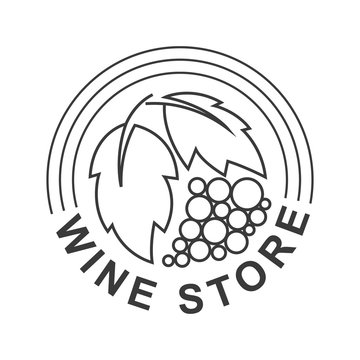 Wine store vector monochrome logo, emblem isolated on white background