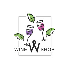 Wine shop vector color logo, emblem isolated on white background