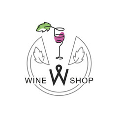 Wine shop vector color logo, emblem isolated on white background