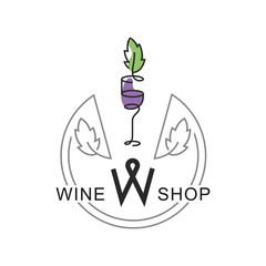 Wine shop vector color logo, emblem isolated on white background  