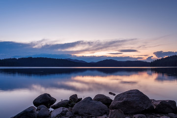 Fototapeta na wymiar Lake sunrise Beautiful sunrise view of Shiroka Polyana