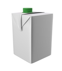 3D realistic render of milk, juice or cream small carton. Green lid. White background. Clipping path. Empty template for your design. Back side.