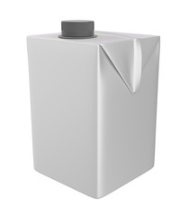 3D realistic render of milk, juice or cream small carton. Grey lid. White background. Clipping path. Empty template for your design. Front side.