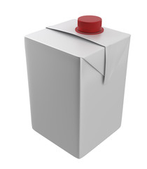 3D realistic render of milk, juice or cream small carton. Red lid. White background. Clipping path. Empty template for your design. Back side.