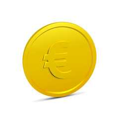 Coin isolated on white background. Realistic 3D gold coin icon. Vector illustration of money, currency in euro.