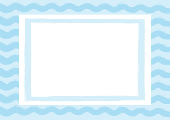 Horizontal background with waves and rectangular frame. Drawn by hand with a rough brush. Sketch, grunge, ink, watercolor.