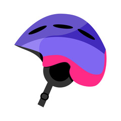 Skiing, snowboarding plastic helmet, winter sport gear, flat style vector illustration isolated on white background. Flat vector skiing, snowboarding helmet, hart hat, colorful illustration