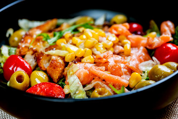 Fresh seafood salad with smoked salmon
