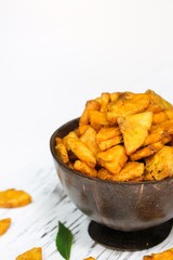 Cut banana Chips - Kerala snacks, selective focus
