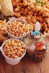 Popcorn with butter and fresh corn cob
