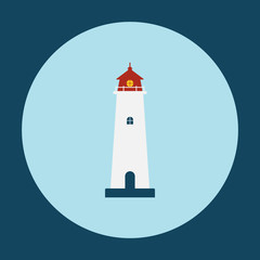 Lighthouse icon. Flat design style. Lighthouse silhouette Modern flat icon on blue sky color background.