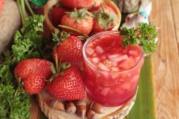 Strawberry juice and fresh strawberry is delicious