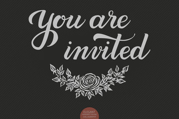 Hand drawn lettering - You are invited. Elegant modern handwritten calligraphy. Vector Ink illustration. Typography poster on dark background. For cards, invitations, prints etc.