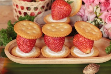 Biscuits with cream cheese and fresh strawberry