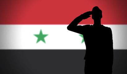 Silhouette of a soldier saluting against the syria flag