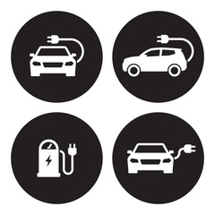 Charging station electric car icons set