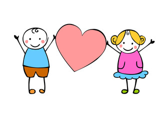Boy and girl (or man and woman) with heart.
