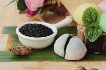 Daifuku Mochi Japanese dessert with black sesame