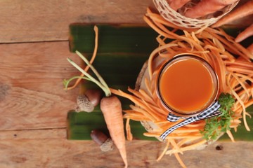 Fresh carrots juice in glass is delicious