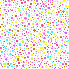 Circle colorful seamless pattern with different size and color on white background.