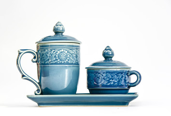 Isolated Tea cups on Tea tray.