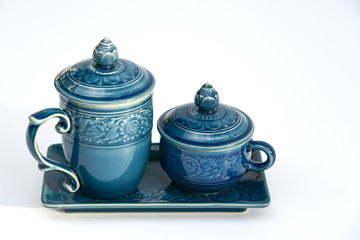 Isolated Tea cups on Tea tray.