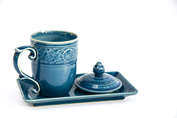 Isolated Tea cups on Tea tray.