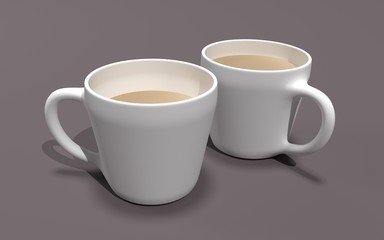 Two coffee mugs 3D illustration