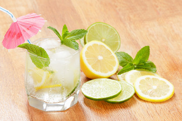 Cocktail mojito with mint lime and lemon