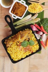Fototapeta na wymiar chicken biryani with rice delicious and sauce