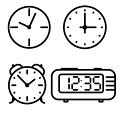 Flat line art clock icons set