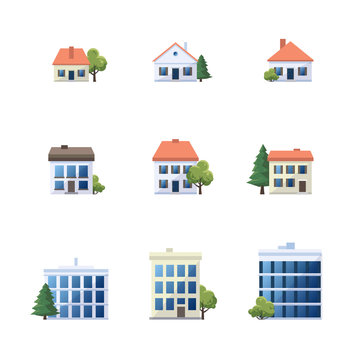 Set of admistrative office house family building icons