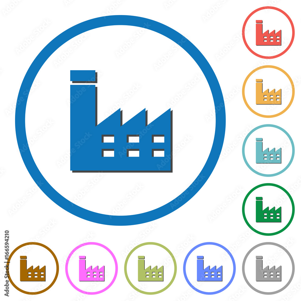 Poster factory building icons with shadows and outlines