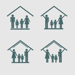 Protection of family in house, set of icons1