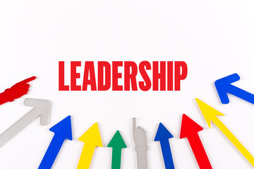 Colorful Arrows Showing to Center with a word LEADERSHIP