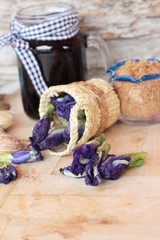 Butterfly pea tea and fresh anchan flowers