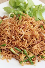 Fried noodle Thai style with pork is delicious