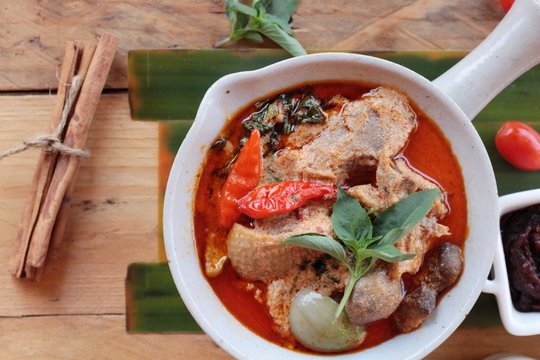 Red curry with roast duck is delicious