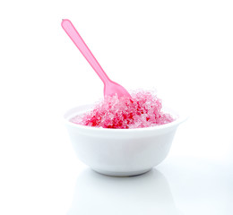 Shave ice red with pink spoon
