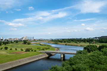 初夏の多摩川と青空１