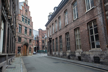 Fototapeta na wymiar Street along the medieval architecture building in Ghent Belgium