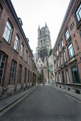Obraz premium Street along the medieval architecture building in Ghent Belgium