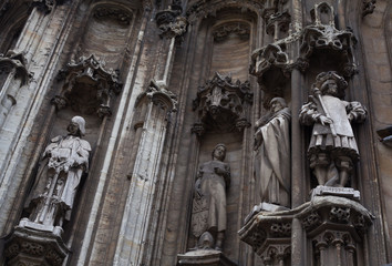 Ghent town hall facade saint statues, Gent Belgium
