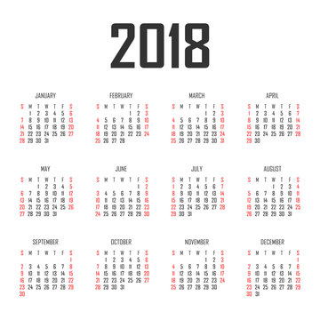 Calendar 2018 year vector design template