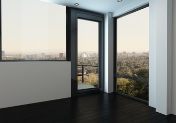 Balcony glass door in modern apartment