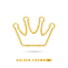 Golden crown in sparking style. Cold glitter texture. Golden gloss effect