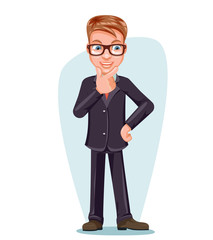 Decision Making Businessman Male Hand Scratch Chin Cartoon Character Design Vector Illustration